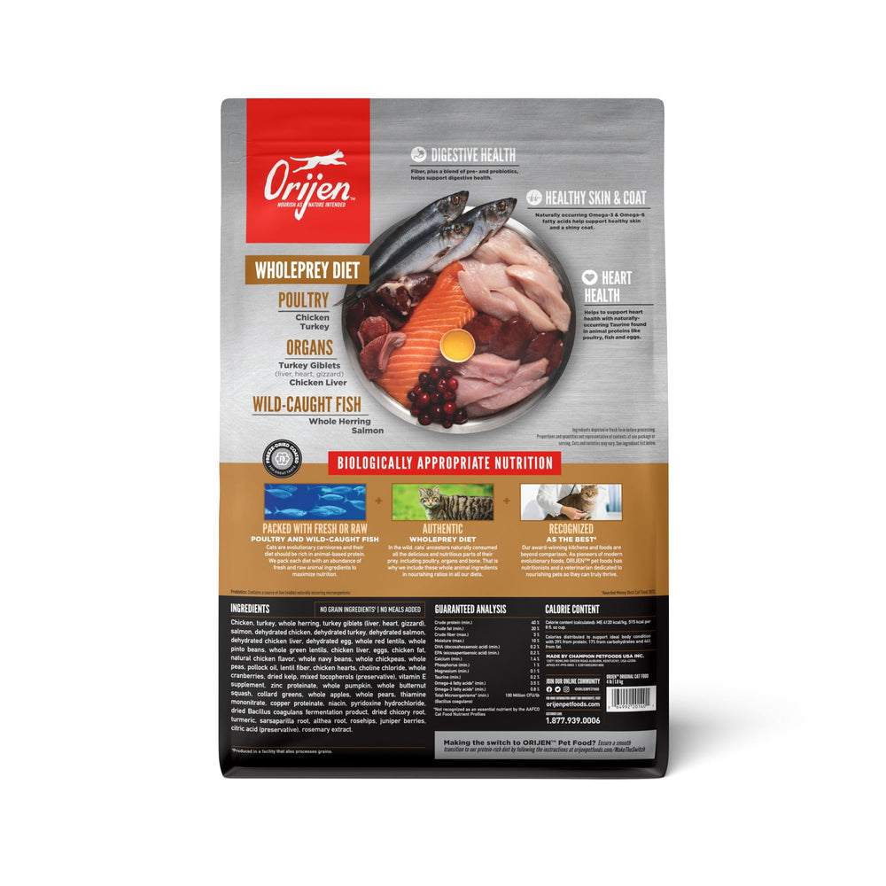 ORIJEN Original Cat Food first five ingredients highlight fresh protein sources for strong nourishment.