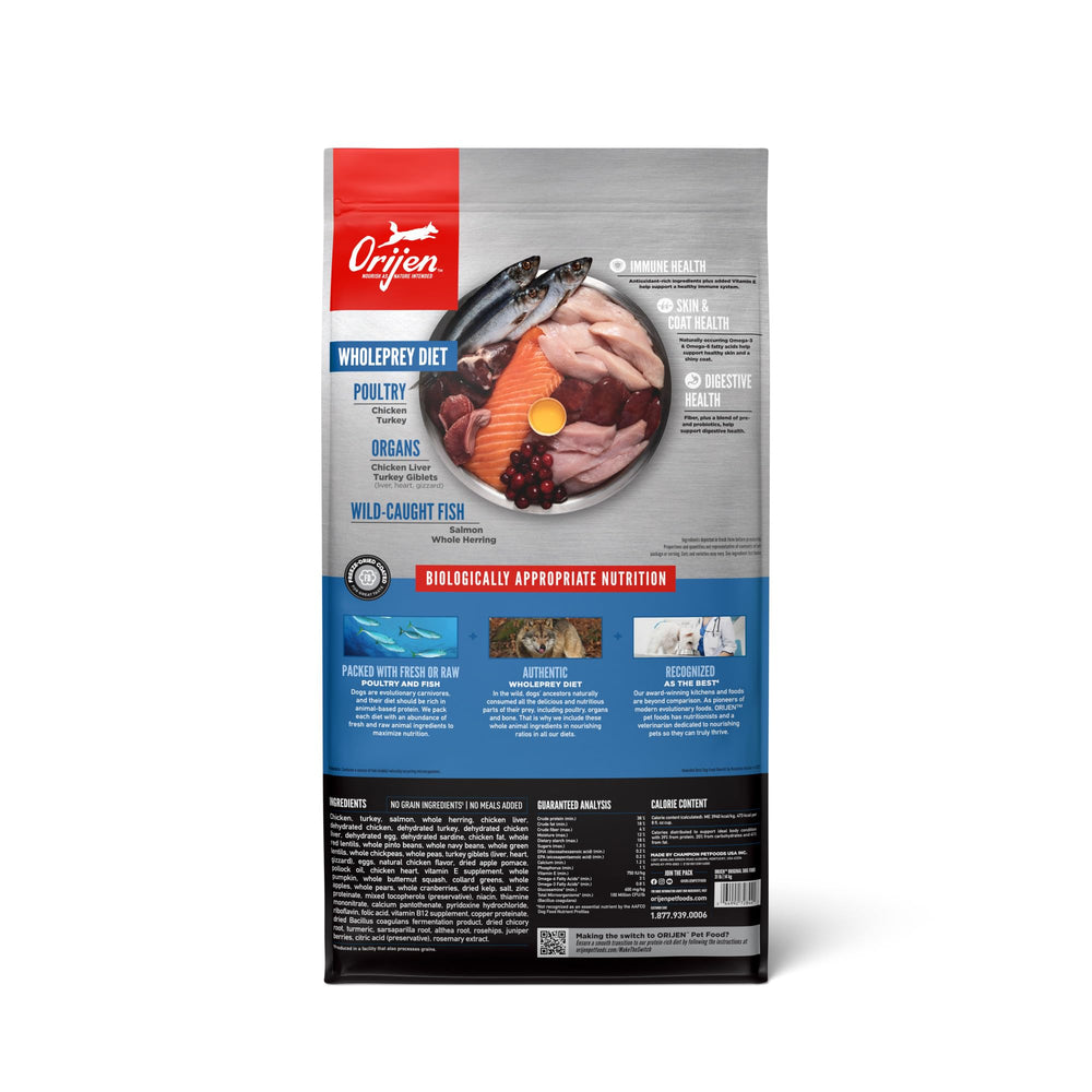 Close-up of ORIJEN Original first five ingredients highlighting high-quality protein