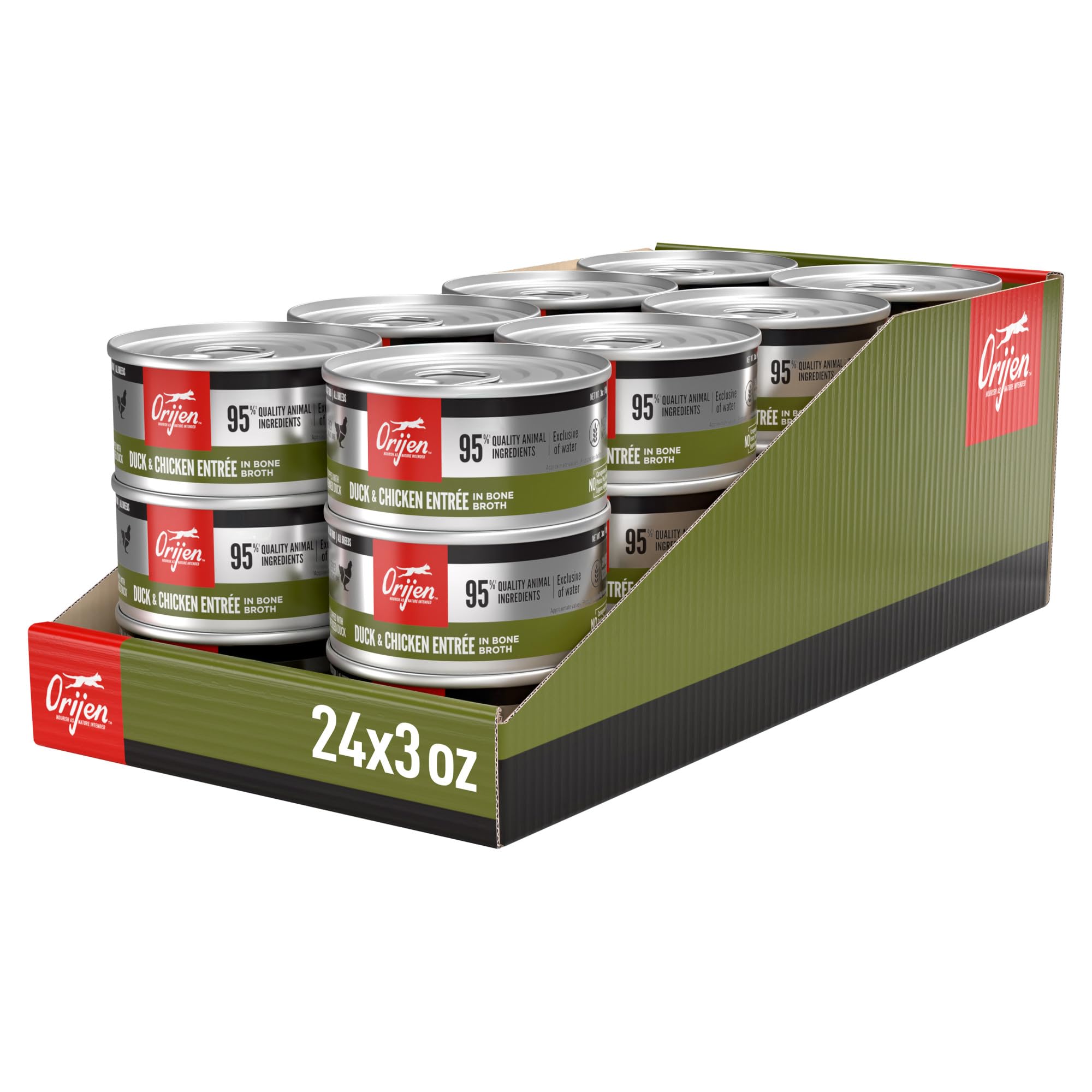 ORIJEN Premium Pate can with bone broth showcases hydration and high animal protein.
