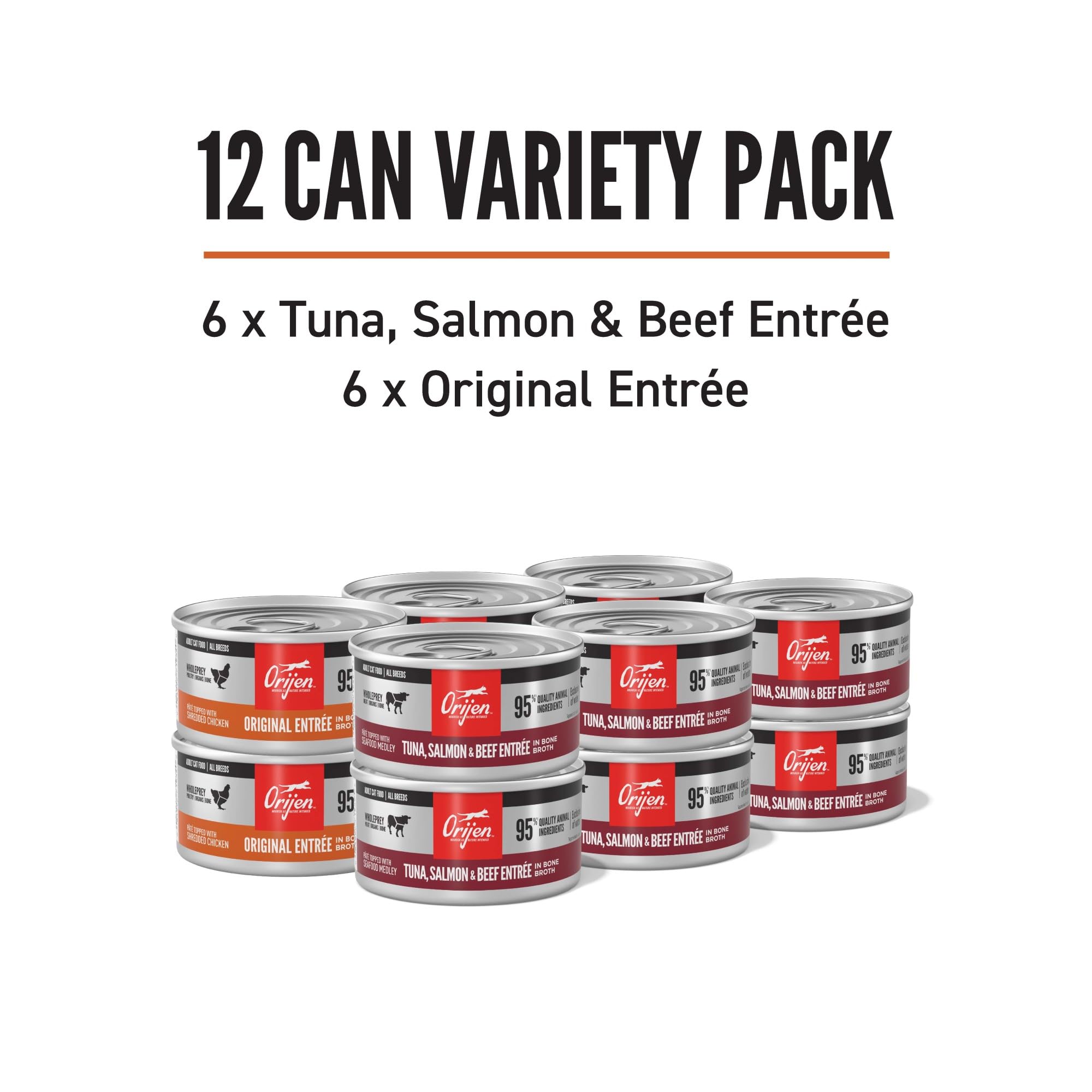 ORIJEN 12-pack on shelf indicating convenient variety.