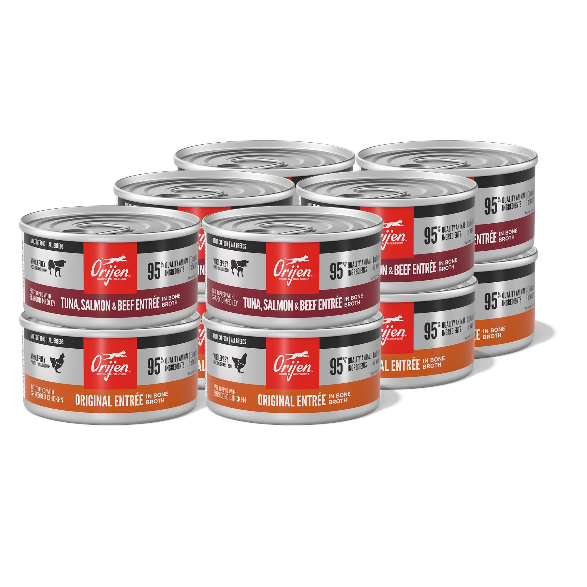 ORIJEN Premium Pâté Variety Pack front label with 12 cans for protein variety.