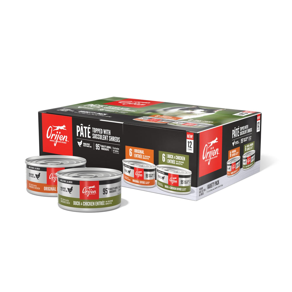 ORIJEN Premium Pâté Duck & Chicken Entrée cans in a 12-pack