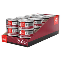 ORIJEN premium pate wet cat food with tuna, salmon and beef entrée in 3oz can for hydration.