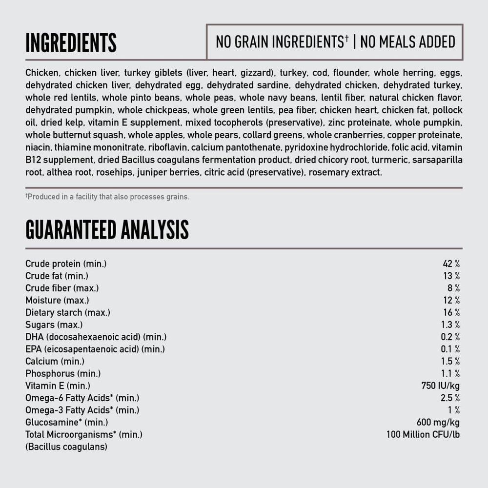 ORIJEN raw ingredients frozen shot preserving nutrients.