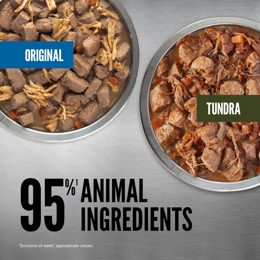 Orijen Real Meat Shreds Original cans packaging with blended ingredients.