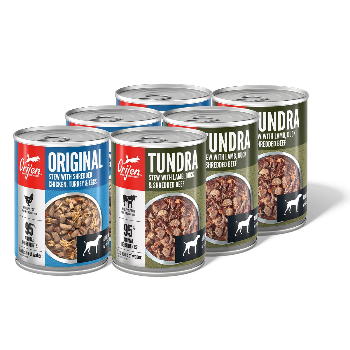 Orijen Real Meat Shreds Tundra bowl served, premium protein for dogs.