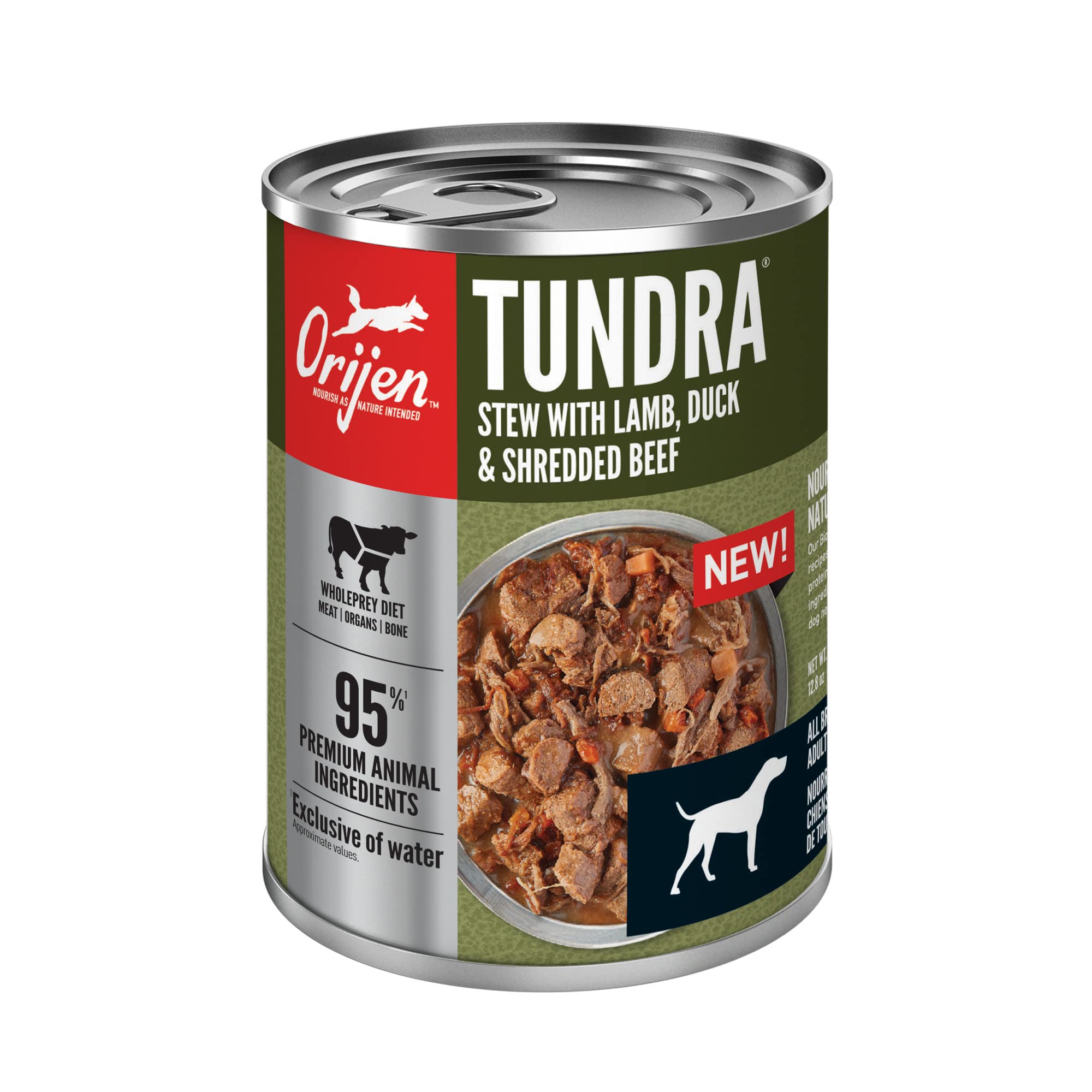 Closeup of ORIJEN Real Meat Shreds Tundra Stew shreds highlights tender meat
