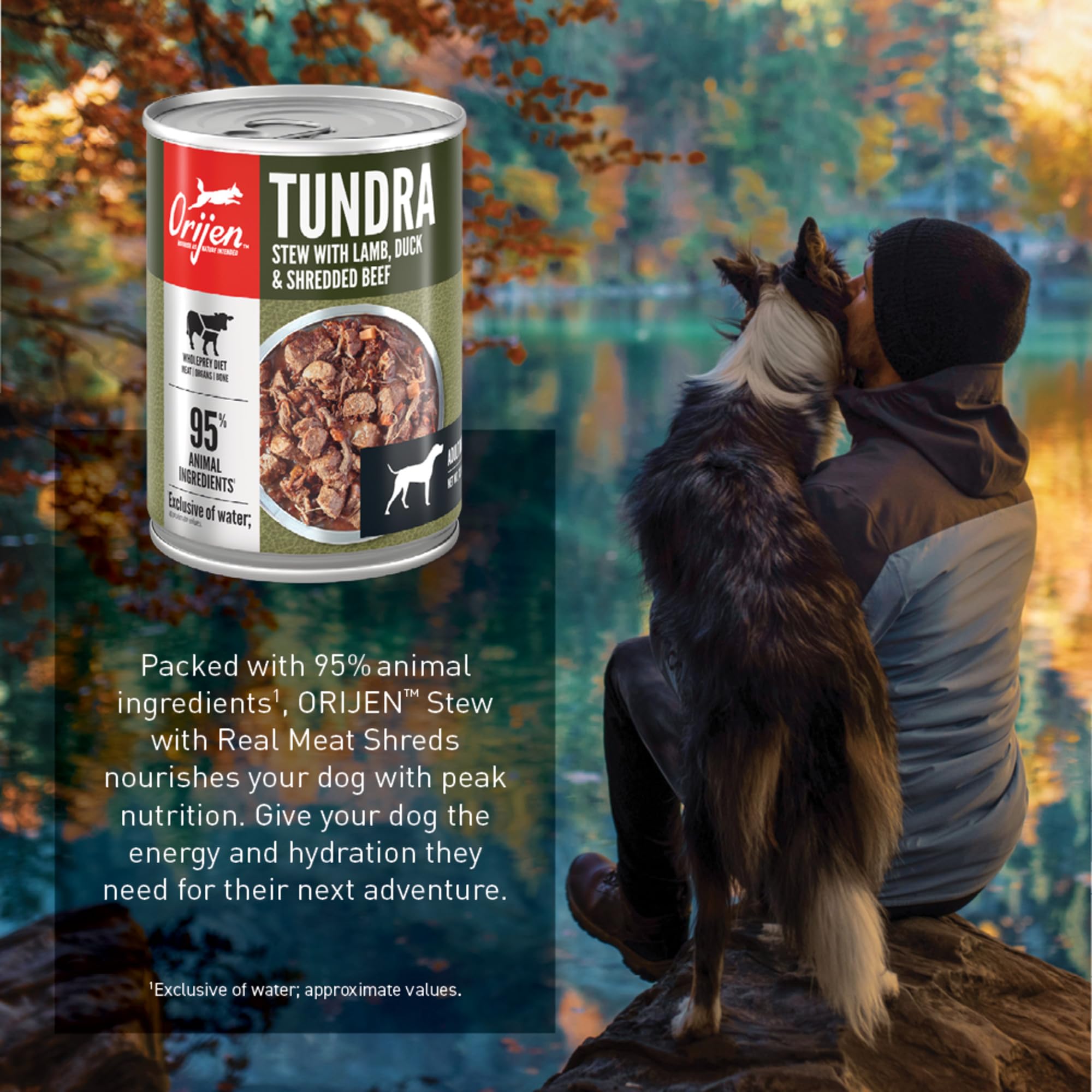 ORIJEN Real Meat Shreds Tundra Stew packaging emphasizes premium wet food