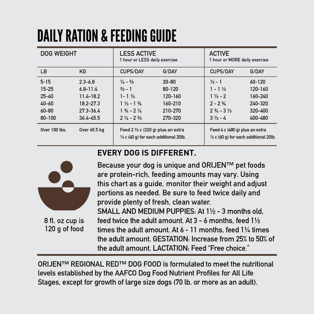 ORIJEN Regional Red feeding setup shows convenient meal option.