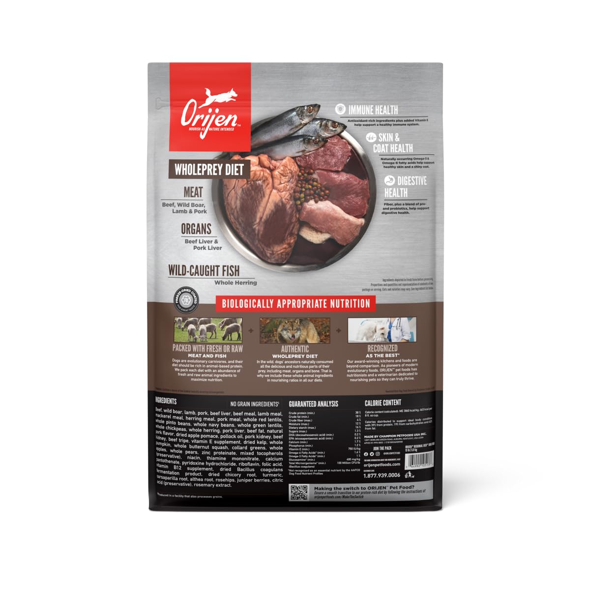 Serving ORIJEN Regional Red in a bowl highlighting protein-rich meal