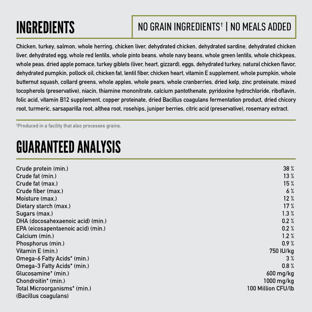 ORIJEN Senior raw ingredients arrive frozen for safety and freshness.