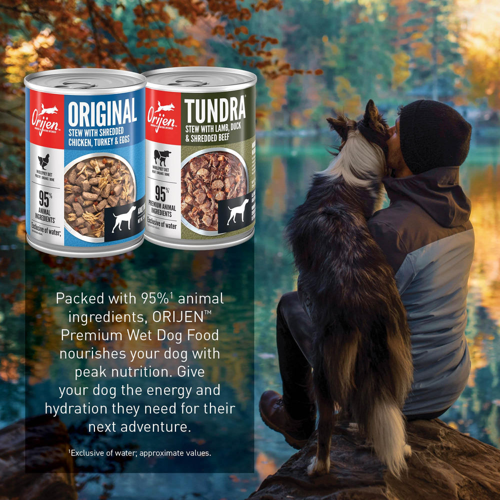 Orijen Shreds meat ingredients close-up, WholePrey-inspired protein and organs.