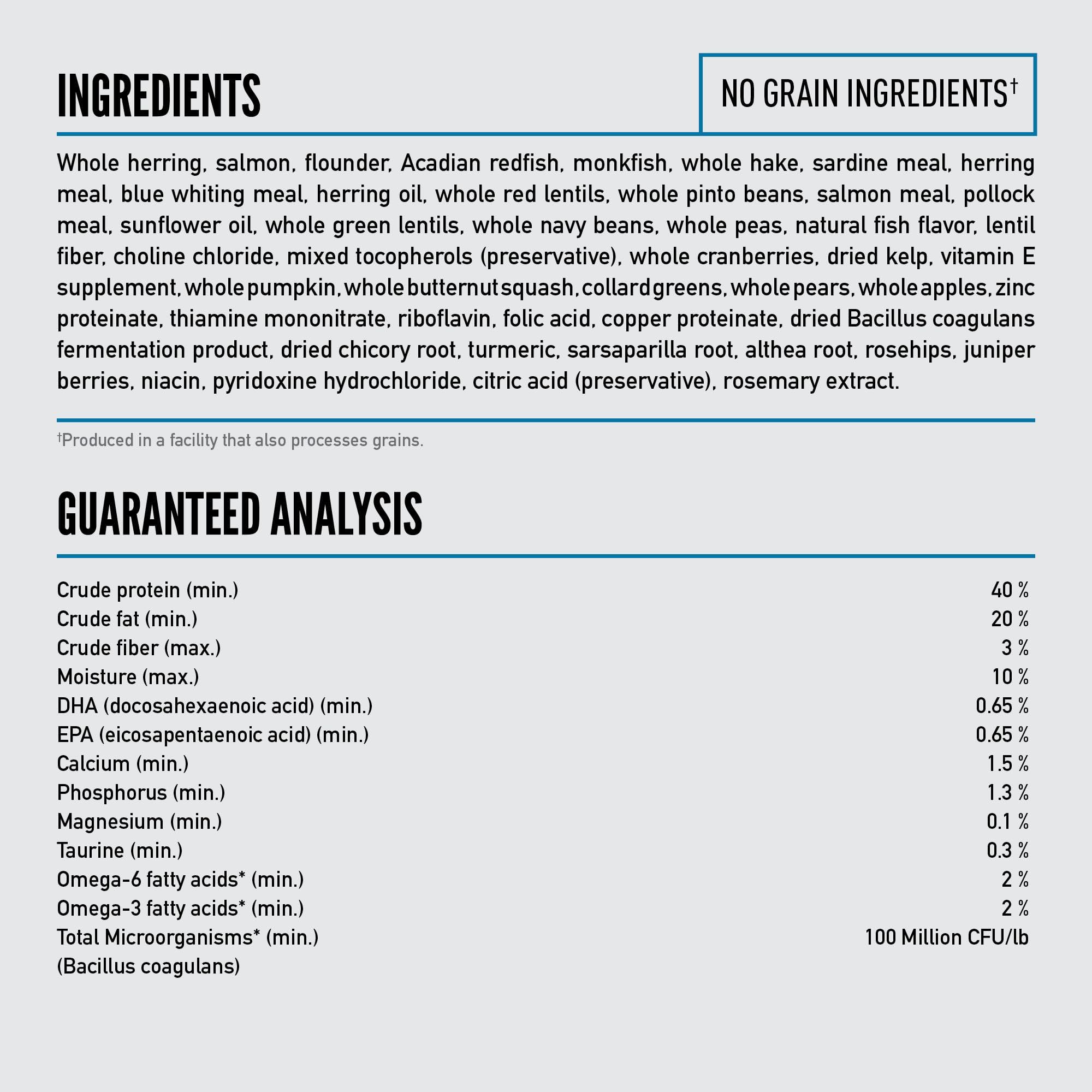 ORIJEN Six Fish packaging and label emphasize quality and protein focus.