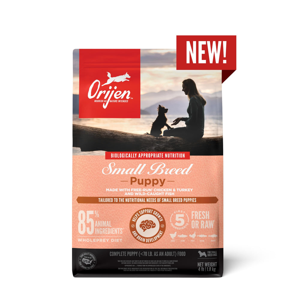ORIJEN small breed puppy made-in-usa badge communicates quality and safety standards