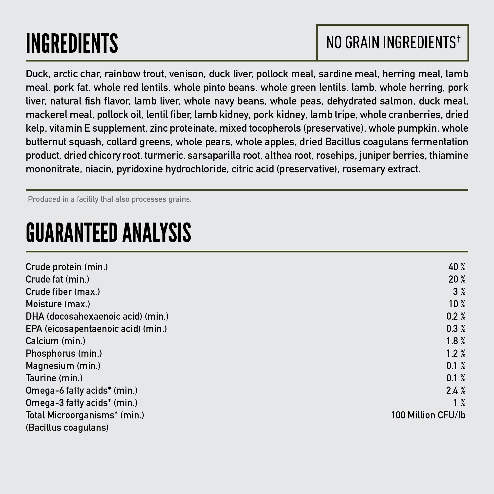 Arctic char, venison, and pork liver provide protein variety for ORIJEN TUNDRA.
