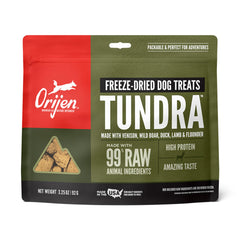 ORIJEN Tundra treats in a bag open for quick rewards during walks