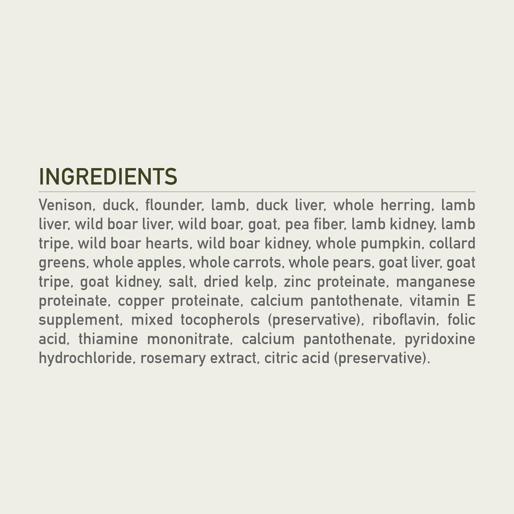 ORIJEN TUNDRA fresh refrigerated components and frozen raw ingredients depicted.