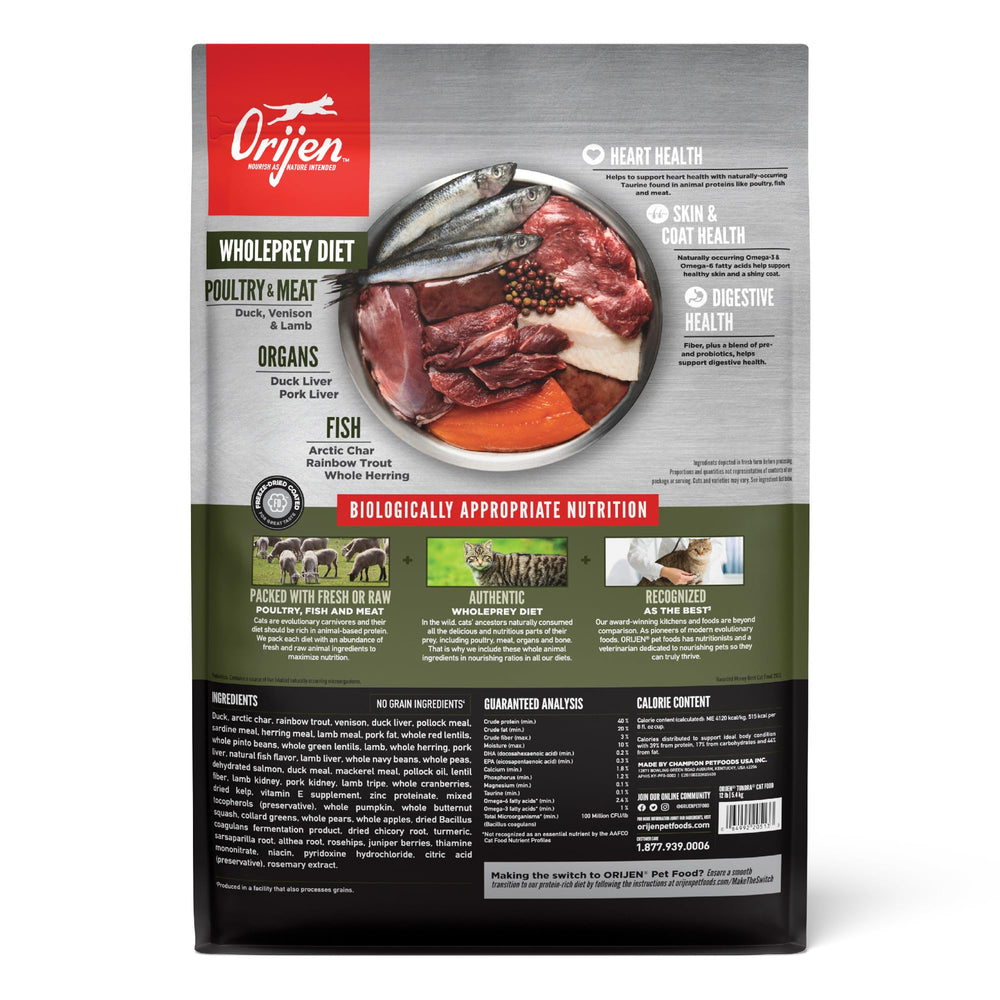 Fresh and raw ingredients close-up highlighting WholePrey nutrition in ORIJEN TUNDRA.