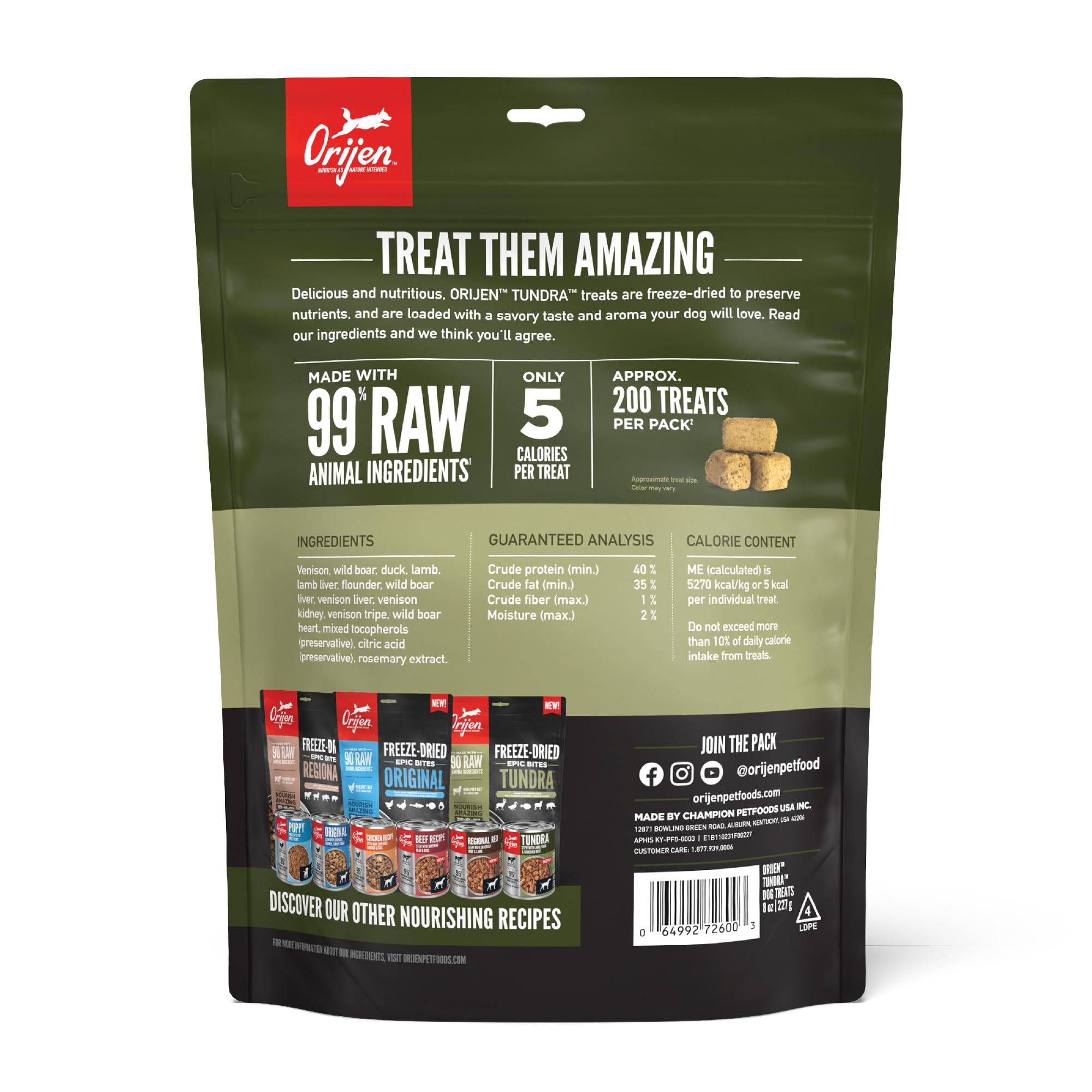 Packaging close-up showing ORIJEN Tundra high-protein, grain-free formula.