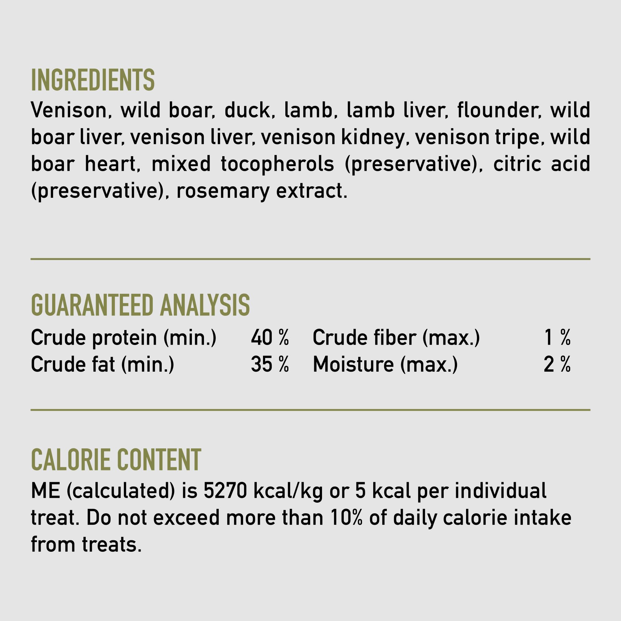8oz bag displayed with goat, venison, and mackerel ingredients on label.