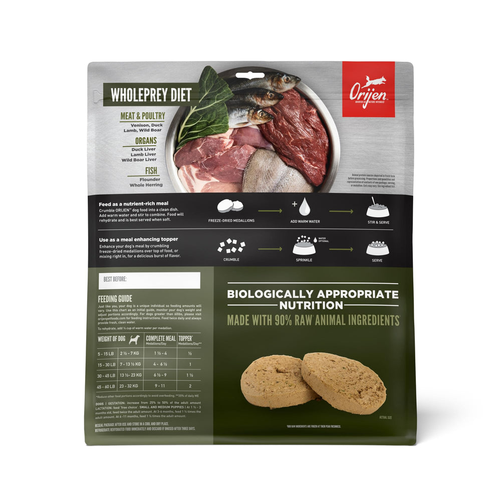 ORIJEN TUNDRA ingredients with venison and fish showcase WholePrey nutrition.