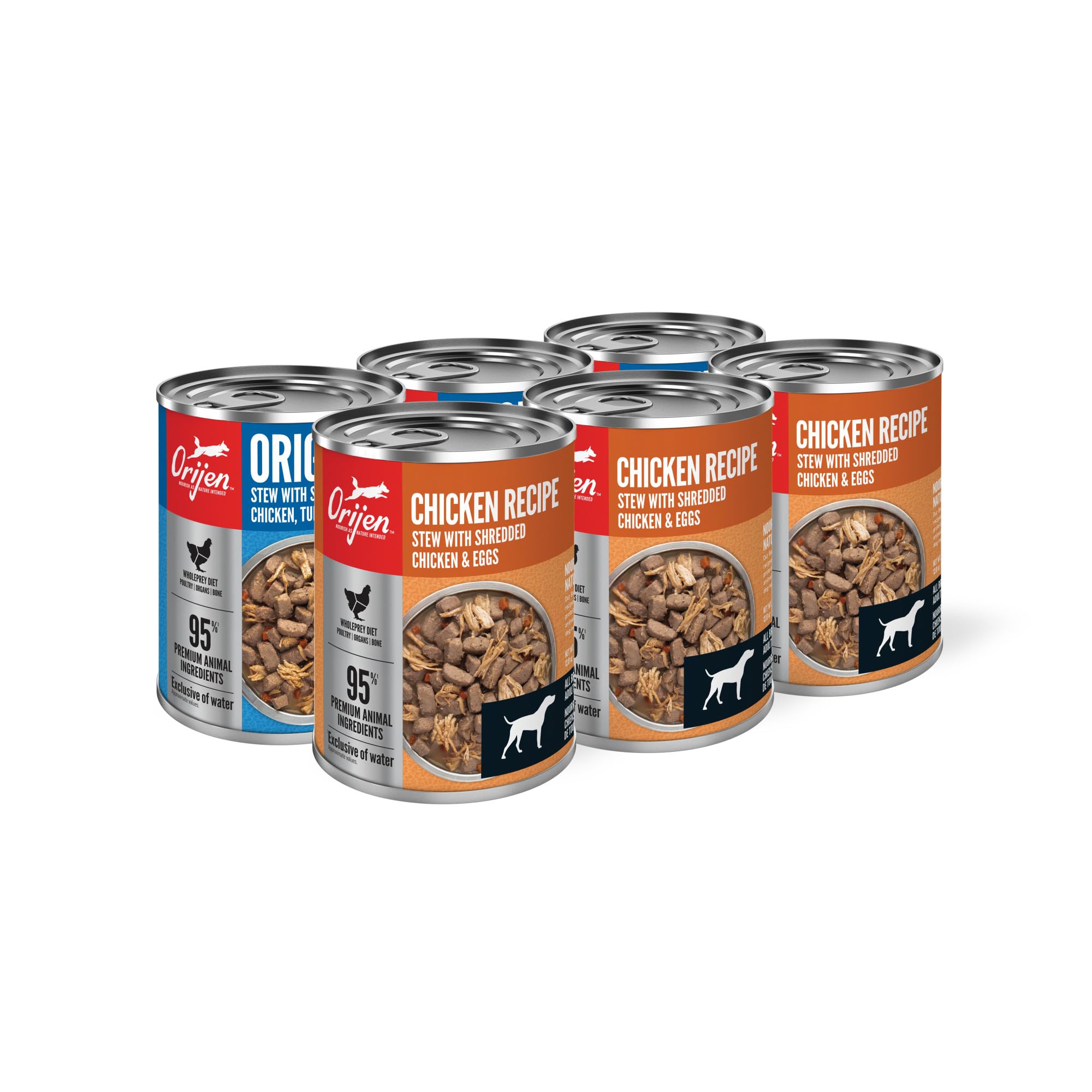 ORIJEN Original can close-up highlighting shredded poultry flavor.