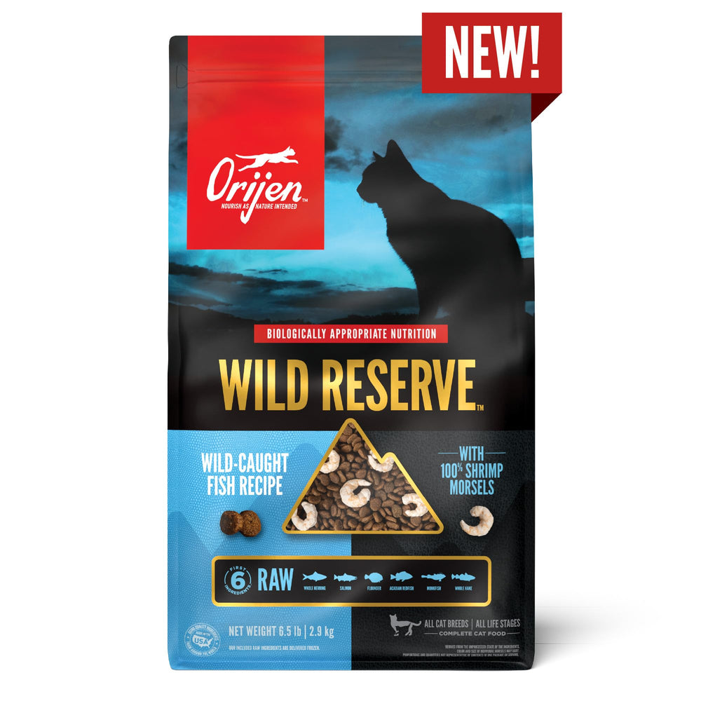 ORIJEN Wild Reserve dry cat food uses premium ingredients for high-protein fish diet