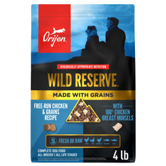 ORIJEN Wild Reserve 4lb bag of premium dry dog food for everyday meals.