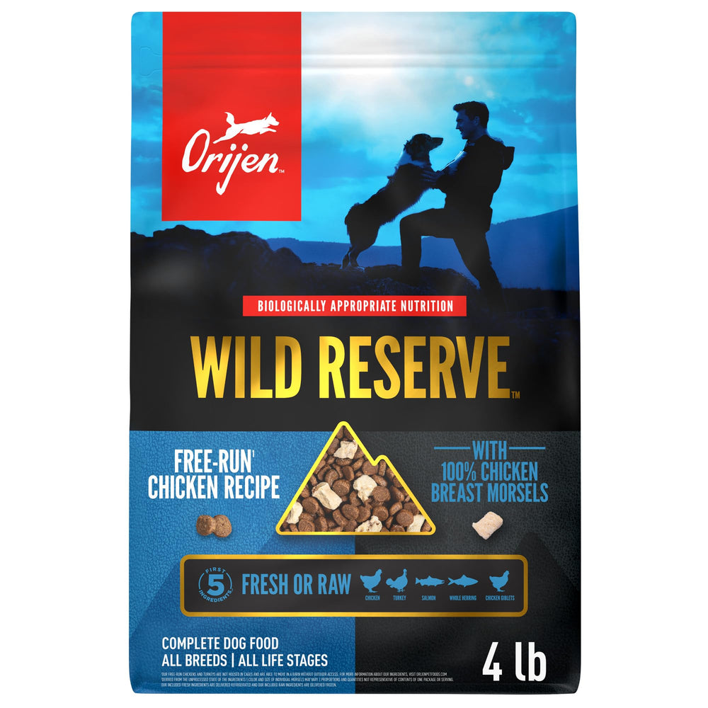 ORIJEN Wild Reserve dry dog food with free-run chicken recipe boosts flavor with real ingredients