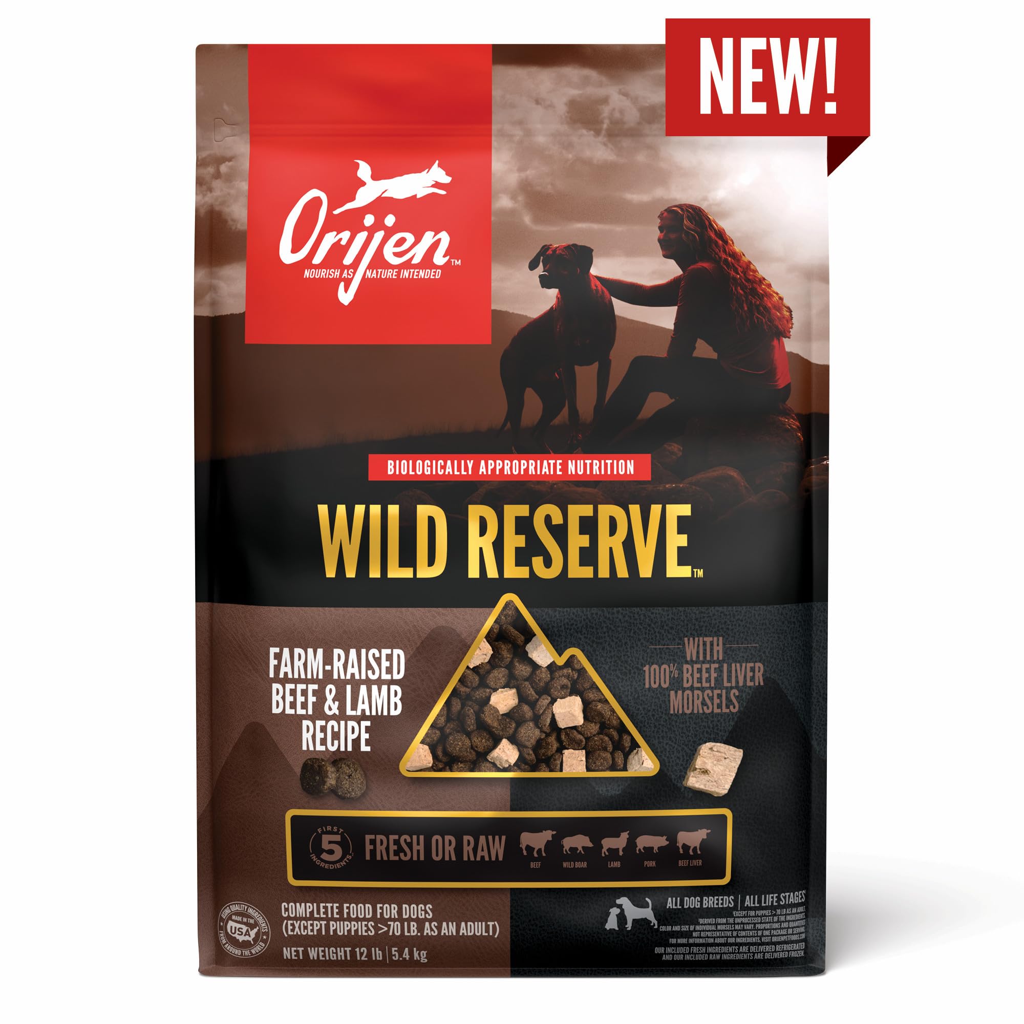 ORIJEN Wild Reserve texture-variety bottom shows varied bite size and mouthfeel