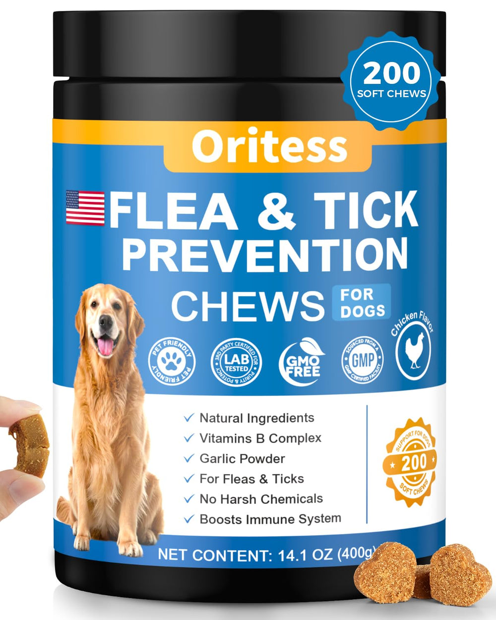 Oritess flea and tick chews pack shot for dogs offering long-lasting preventive support