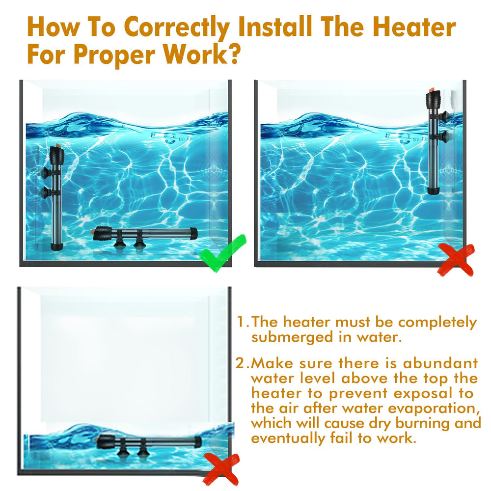 Orlushy 500W heater explosion-proof glass for durable saltwater use.