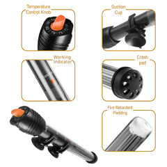 Orlushy 500W heater with suction cups for secure tank mounting.