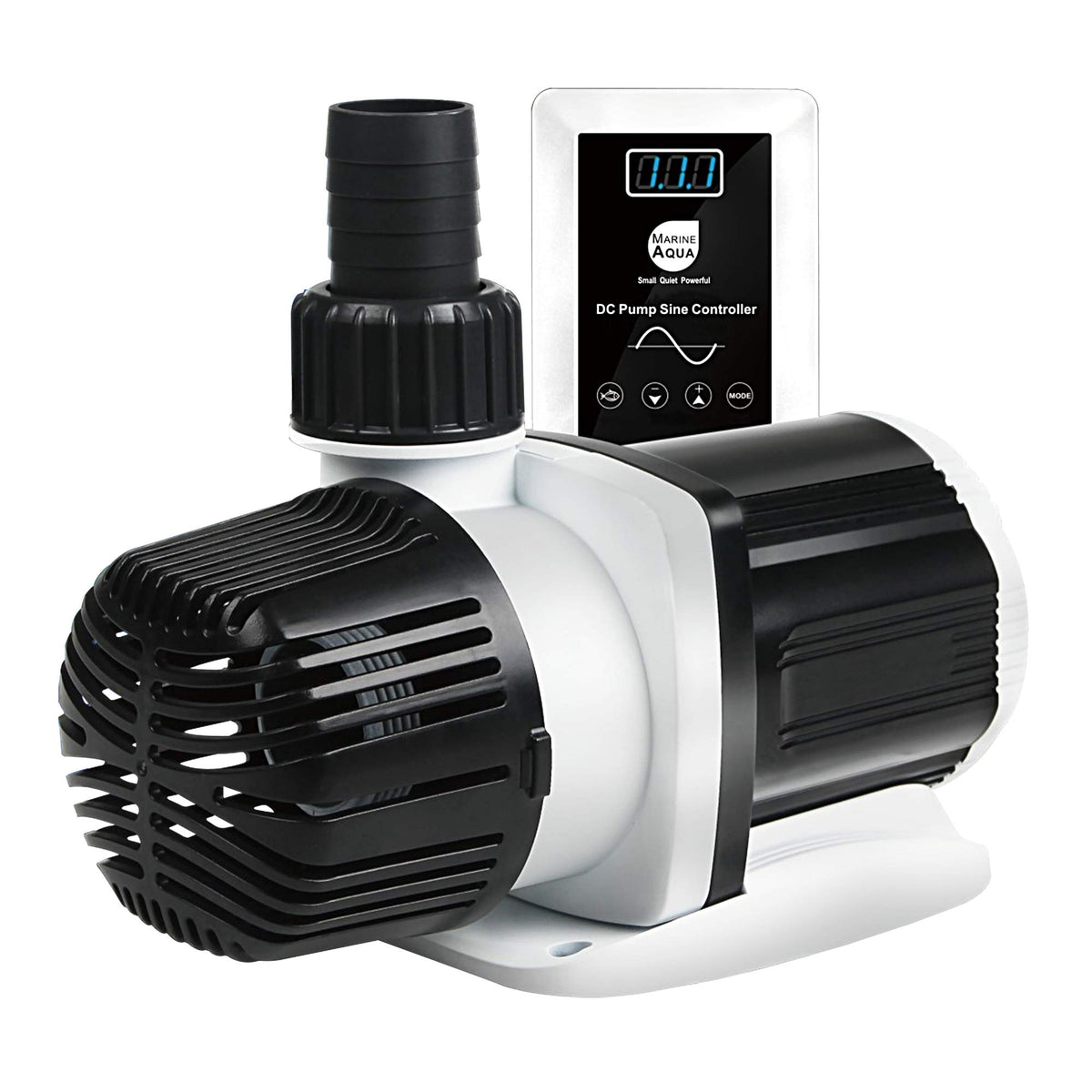 Orlushy DC-12000 pump front view showing compact, quiet design for sump placement