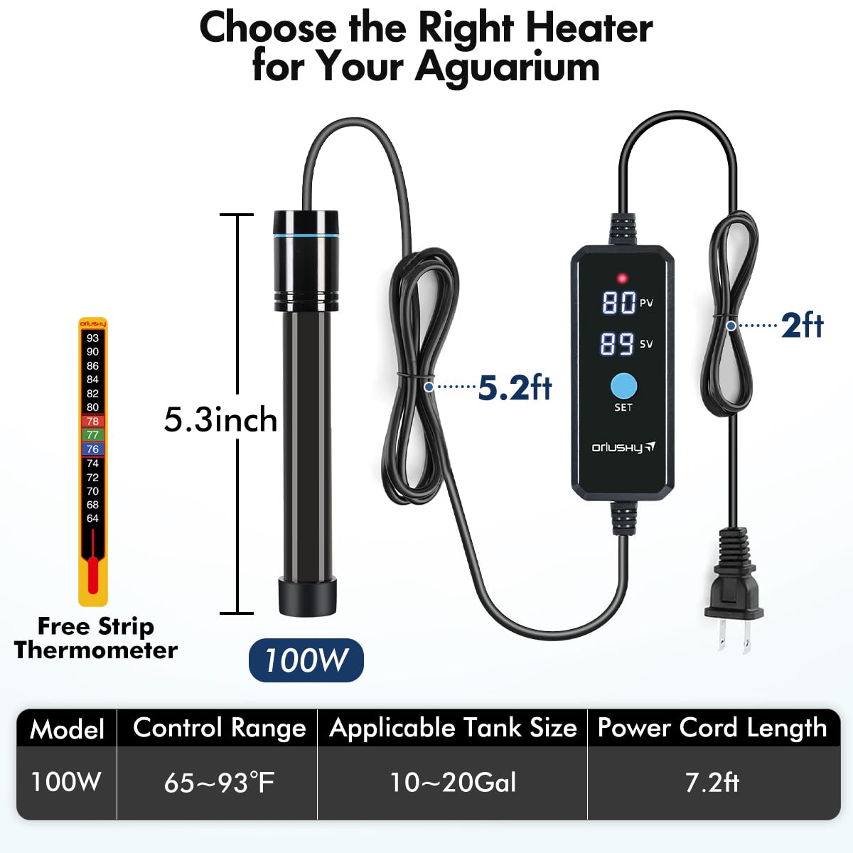 Orlushy free strip thermometer helps calibrate tank temperature accurately.