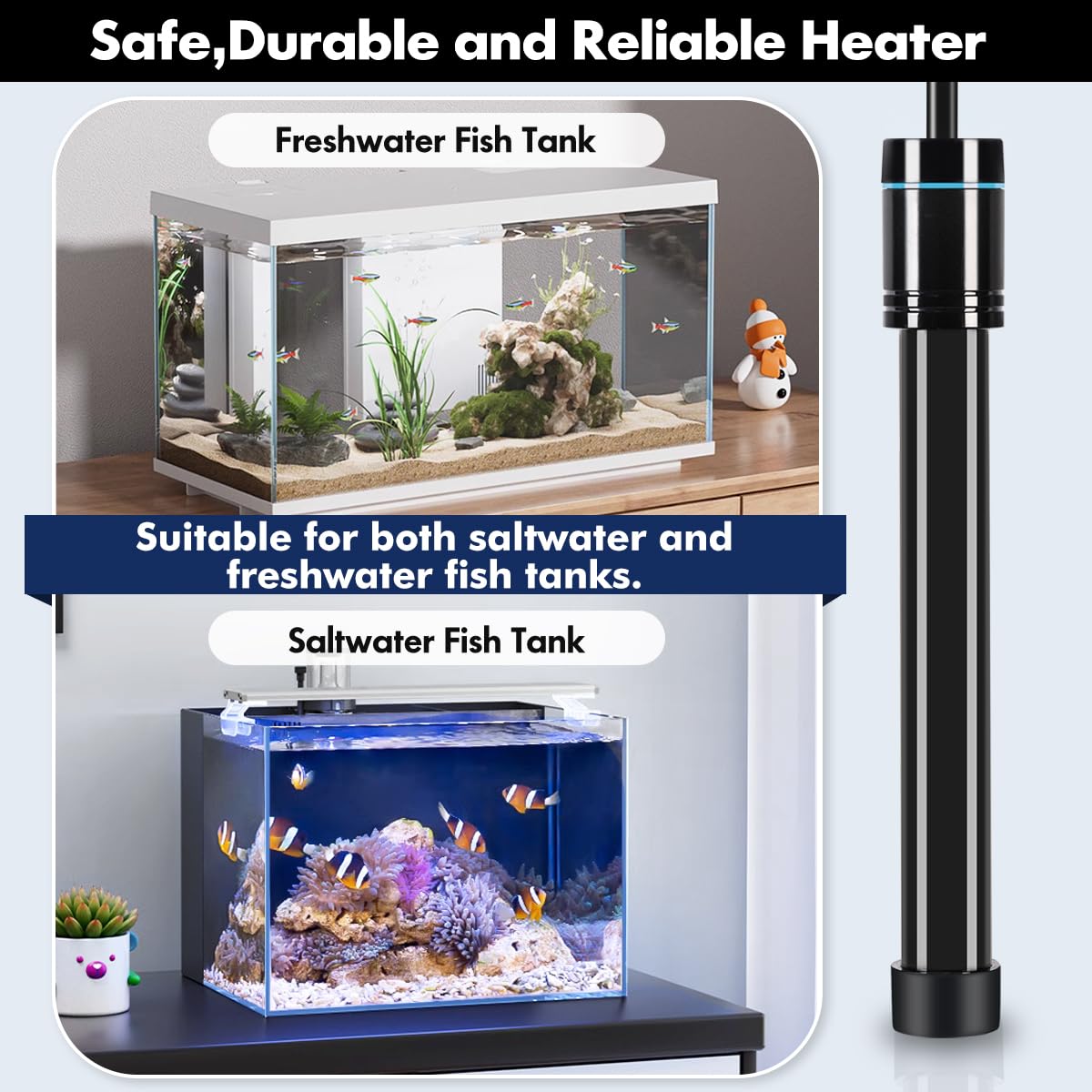 Orlushy gray quartz glass heater emphasizes durability for freshwater and saltwater environments.