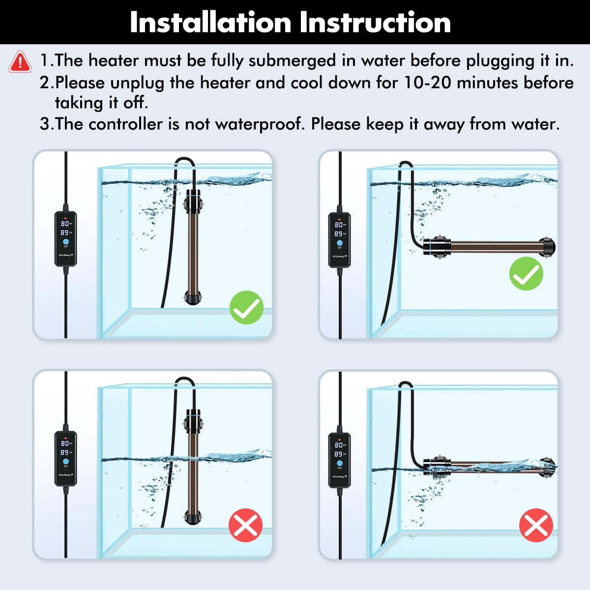 Orlushy rapid heating with nickel-chromium wire delivers quick warmth across aquariums