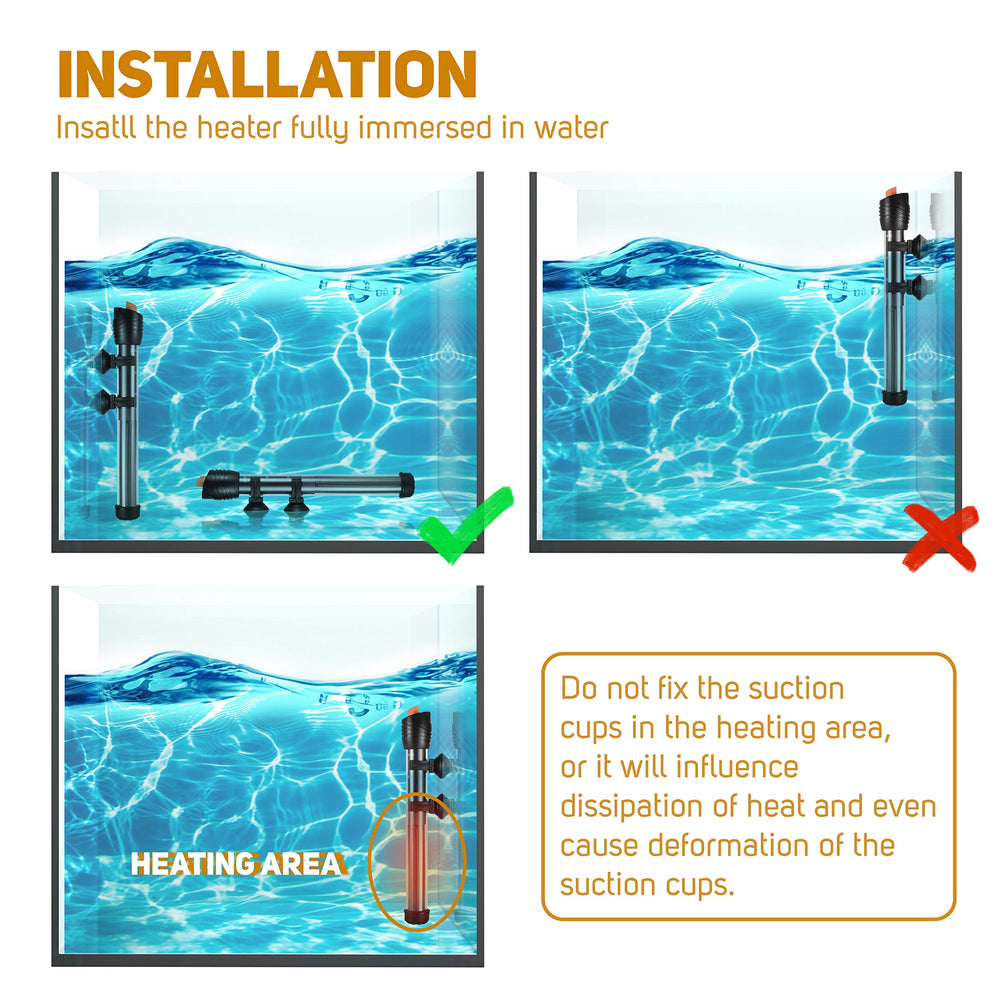 Orlushy heater durable ABS shell enhances safety in tanks.