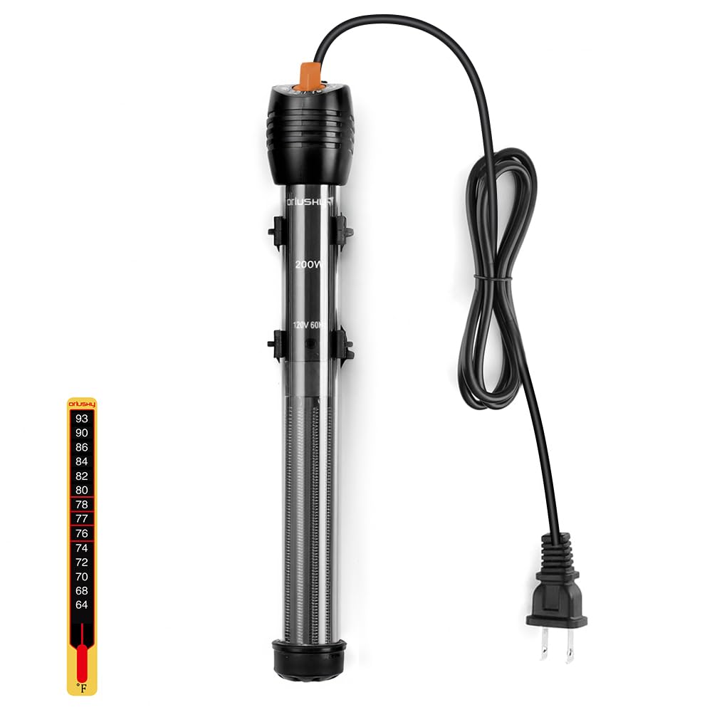 Orlushy submersible heater with red light indicator signaling active warming.