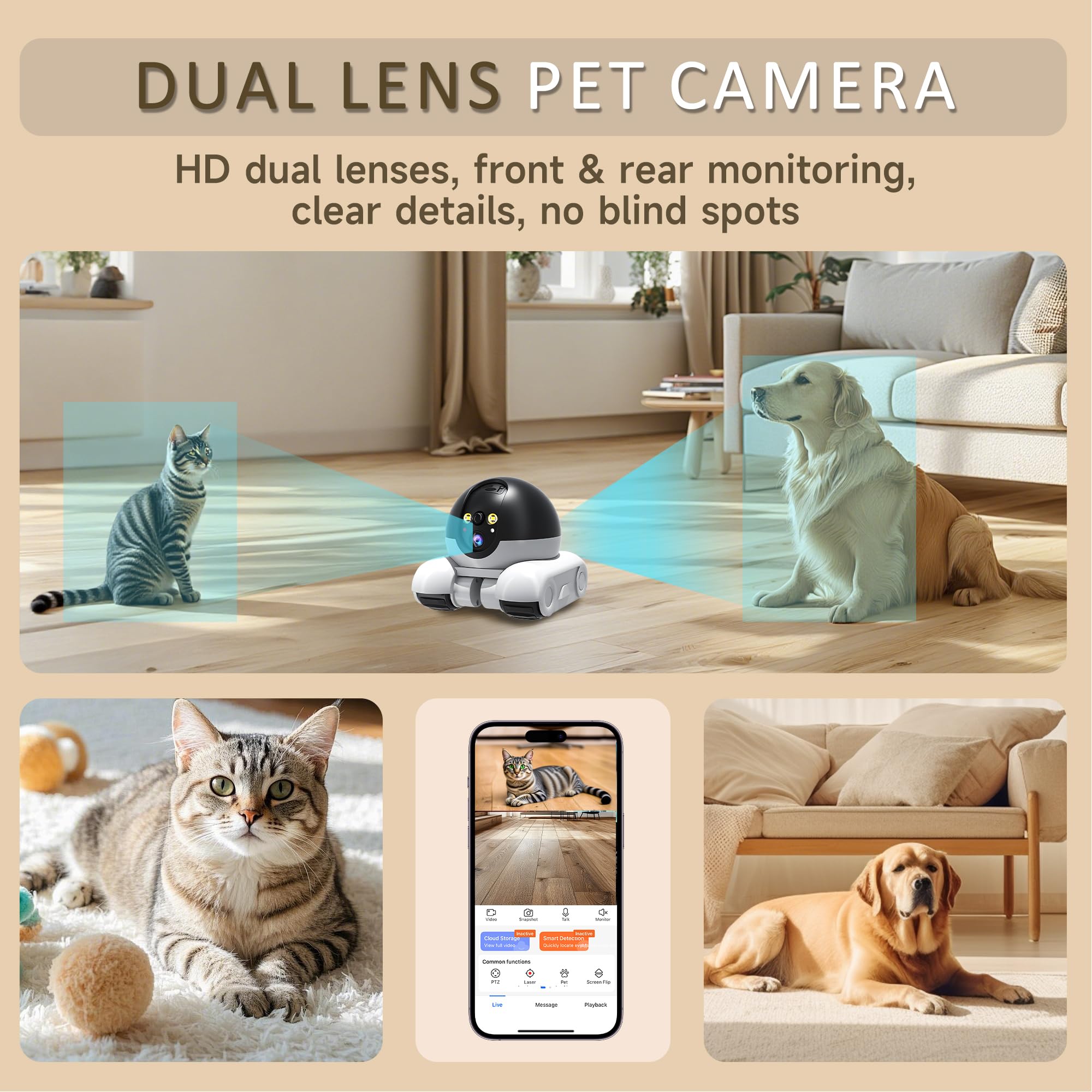 OROMVO Pet Camera AI alerts notify you of movement or sound.