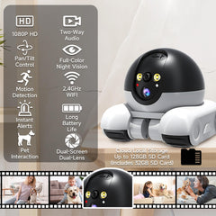 OROMVO Pet Camera back view captures activity from behind furniture for context.