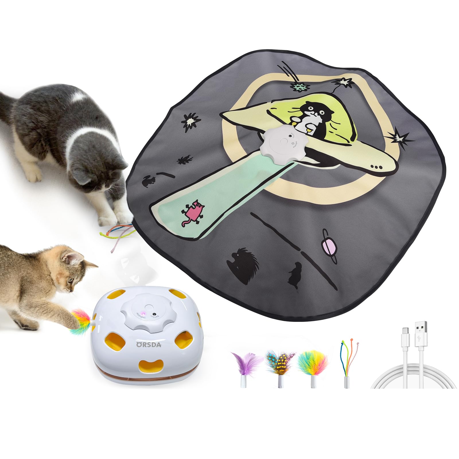 ORSDA 4-in-1 interactive cat toy front view for indoor play and exploration.