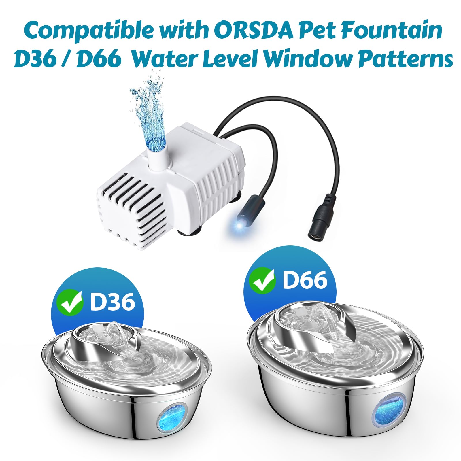 ORSDA cat fountain pump with LED light for nighttime visibility.
