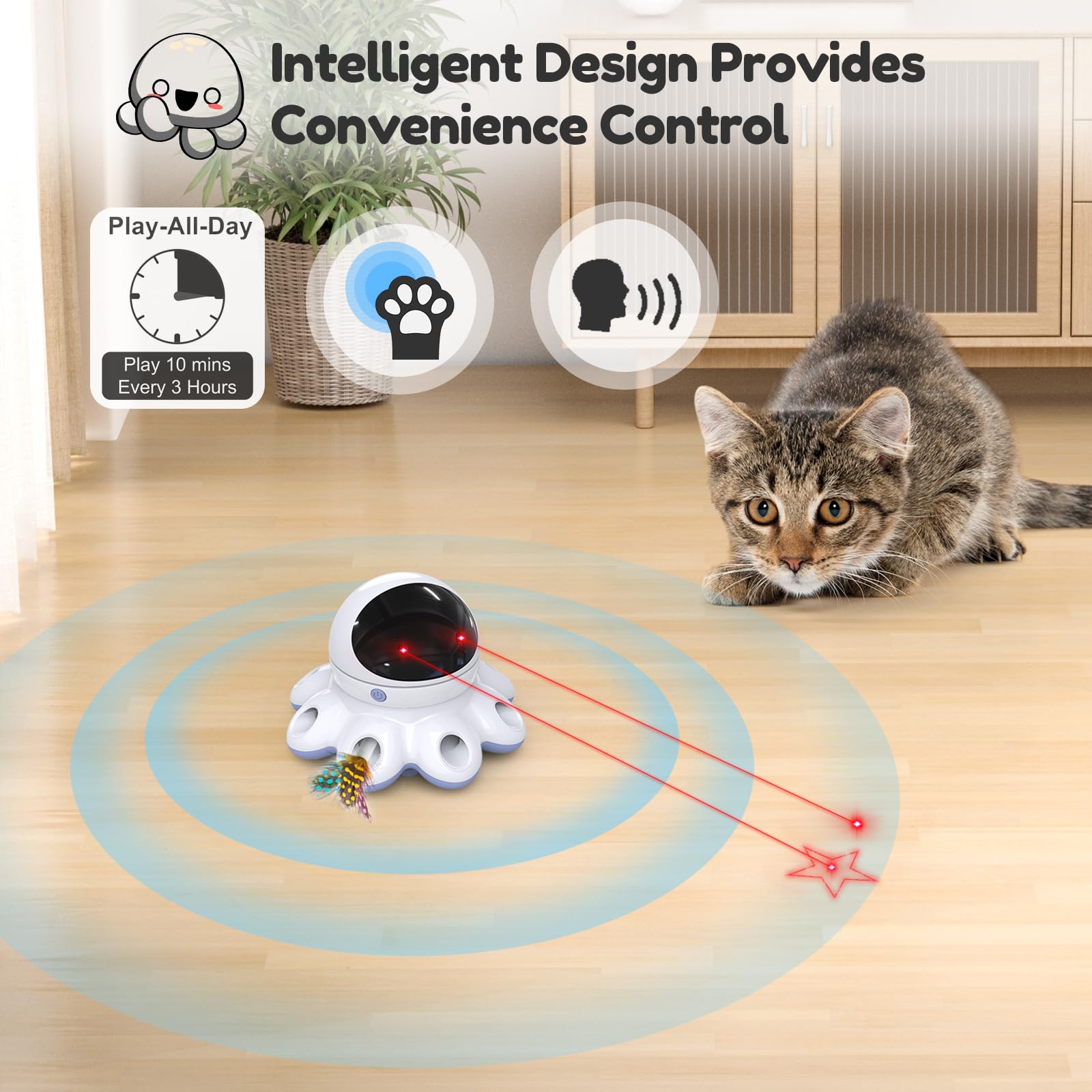 ORSDA Cat Laser Toy supports smart voice and touch control for autonomous play.