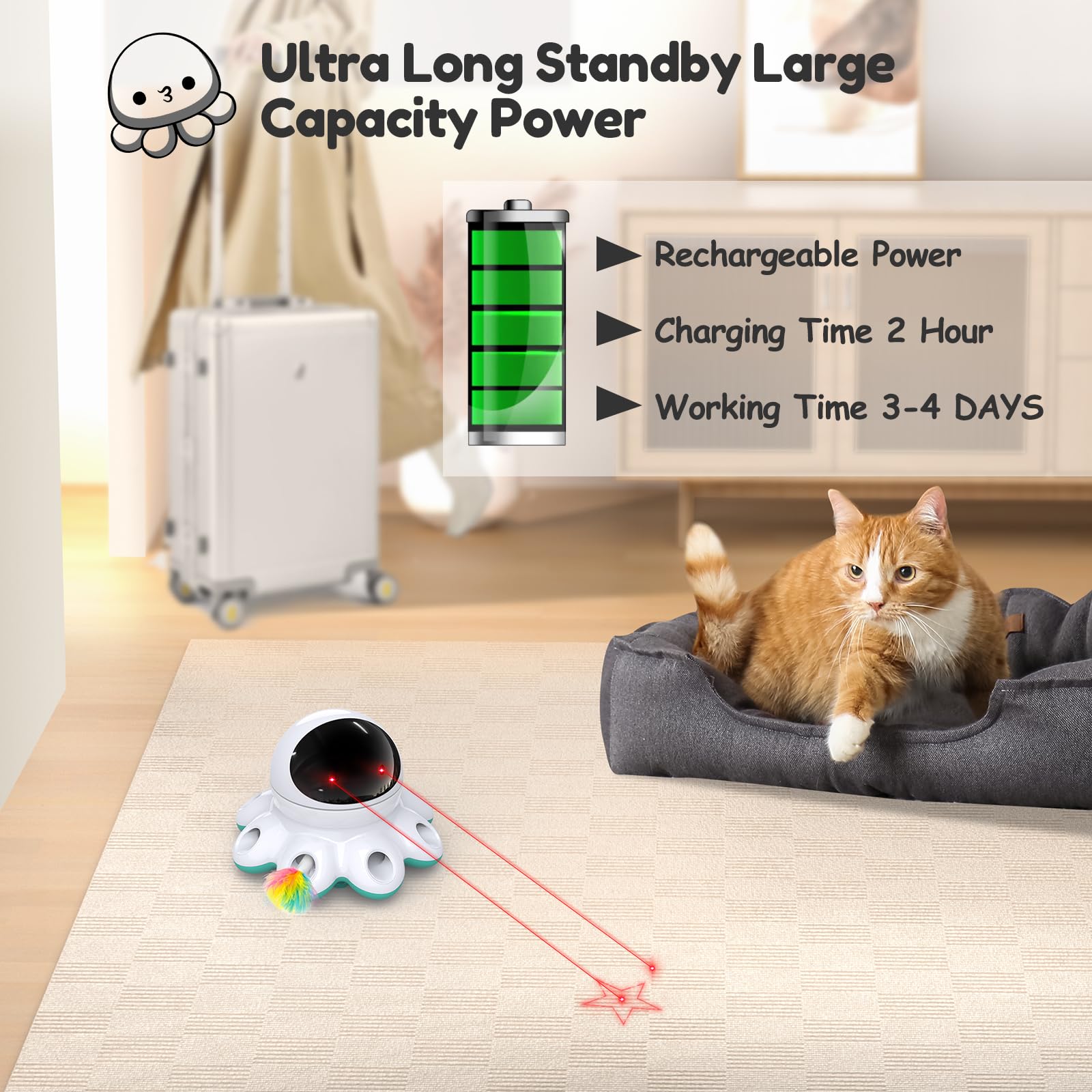 ORSDA cat laser toy charges via USB Type-C for quick power top-ups.