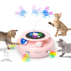 ORSDA cat toy 3-in-1 ambush-feather spins to ignite hunting play