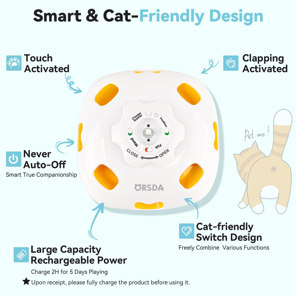 ORSDA cat toy USB rechargeable battery supports long playtime