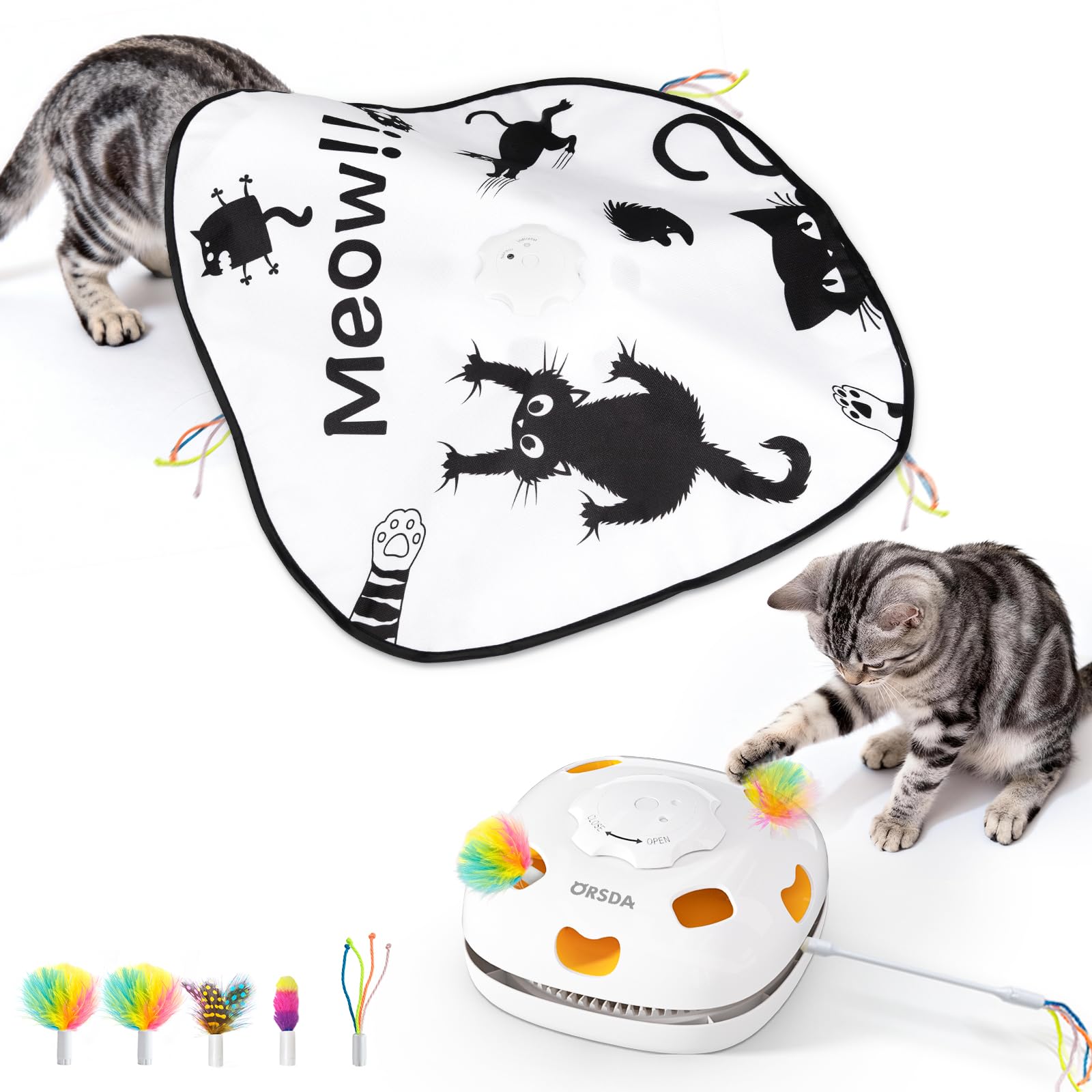 ORSDA 4-in-1 cat toy in action, engaging indoor cats with varied play.