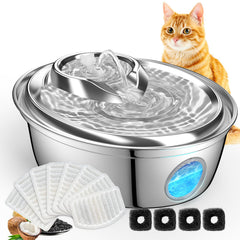 ORSDA cat water fountain 67oz front view in stainless steel for clean hydration