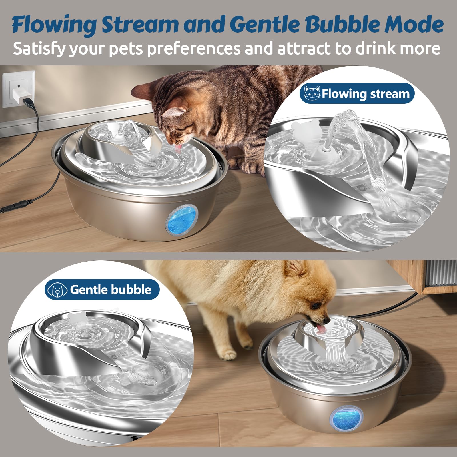 ORSDA LED water level window highlights easy monitoring of water for pets